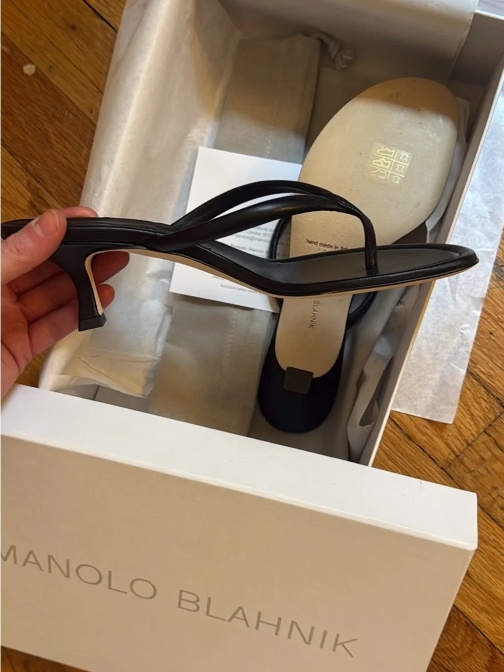 Manolo Blahnik Black Leather Minimal Thong Sandals